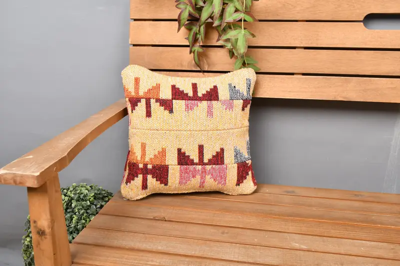 12x12 Yellow Cushion Cover, Outdoor Throw Pillow Sham, Cushion Case, Office Chair Pillow, Kilim Cushion Sham, Gift Pillow, Handmade Kilim Cushion - 1