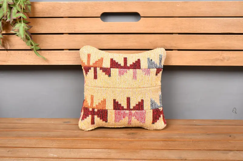 12x12 Yellow Cushion Cover, Outdoor Throw Pillow Sham, Cushion Case, Office Chair Pillow, Kilim Cushion Sham, Gift Pillow, Handmade Kilim Cushion - 6