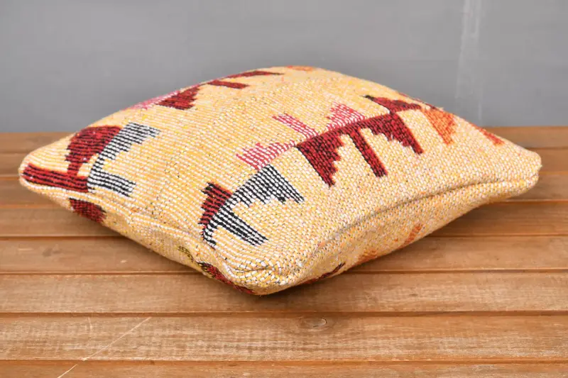 12x12 Yellow Cushion Cover, Outdoor Throw Pillow Sham, Cushion Case, Office Chair Pillow, Kilim Cushion Sham, Gift Pillow, Handmade Kilim Cushion - 4