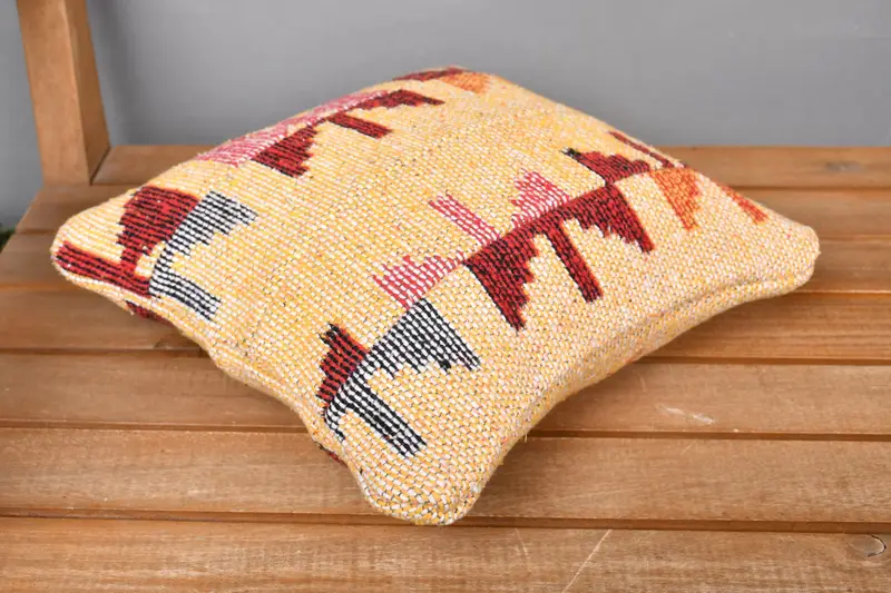 12x12 Yellow Cushion Cover, Outdoor Throw Pillow Sham, Cushion Case, Office Chair Pillow, Kilim Cushion Sham, Gift Pillow, Handmade Kilim Cushion - 2