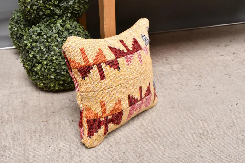 12x12 Yellow Cushion Cover, Outdoor Throw Pillow Sham, Cushion Case, Office Chair Pillow, Kilim Cushion Sham, Gift Pillow, Handmade Kilim Cushion - 7