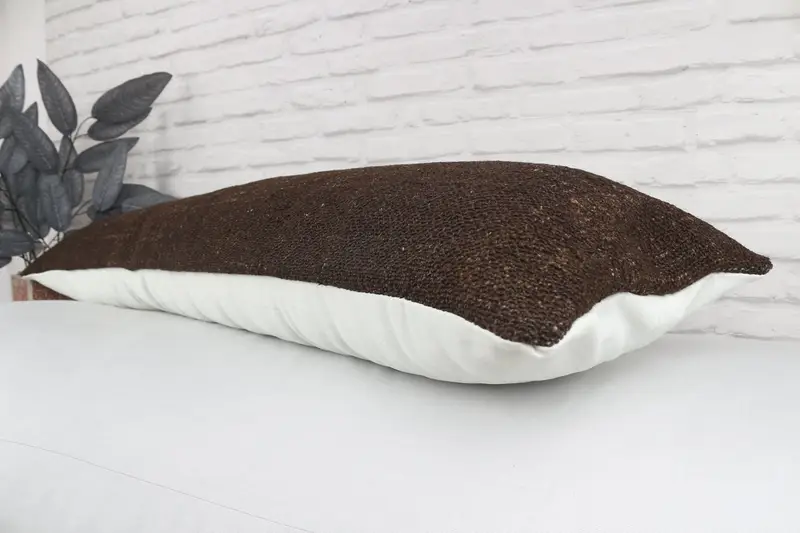 Natural Pillow Sham, Vintage Kilim Pillow, Turkish Pillow, Pillow Sham, Bolster Throw Pillow Case, 12x48 Brown Cushion Cover, Handmade Kilim Cushion - 7