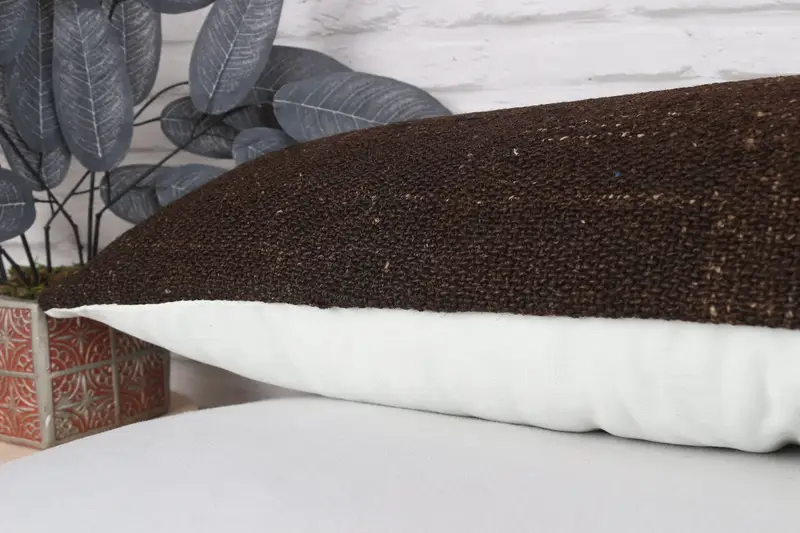 Natural Pillow Sham, Vintage Kilim Pillow, Turkish Pillow, Pillow Sham, Bolster Throw Pillow Case, 12x48 Brown Cushion Cover, Handmade Kilim Cushion - 8