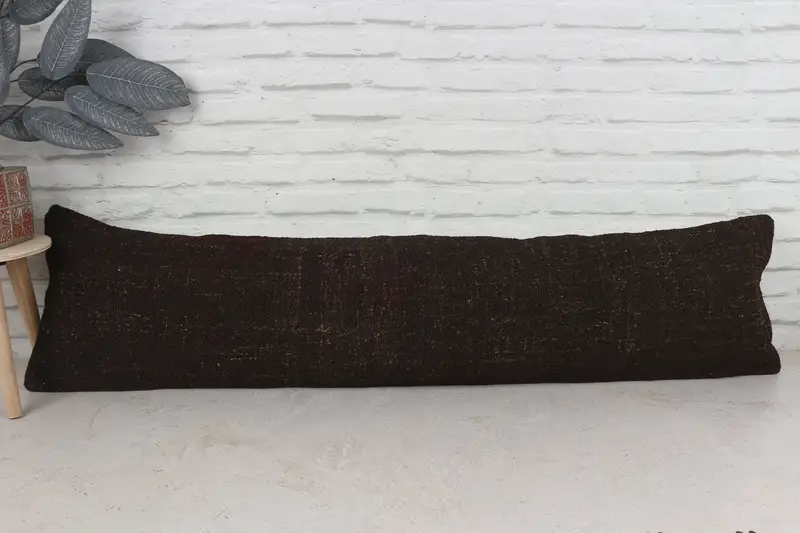 Natural Pillow Sham, Vintage Kilim Pillow, Turkish Pillow, Pillow Sham, Bolster Throw Pillow Case, 12x48 Brown Cushion Cover, Handmade Kilim Cushion - 1