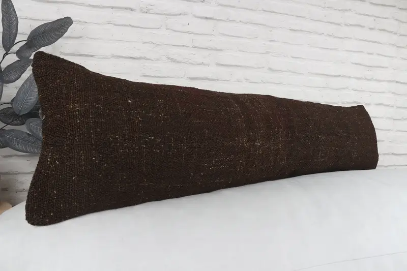 Natural Pillow Sham, Vintage Kilim Pillow, Turkish Pillow, Pillow Sham, Bolster Throw Pillow Case, 12x48 Brown Cushion Cover, Handmade Kilim Cushion - 3