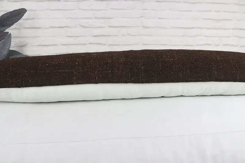 Natural Pillow Sham, Vintage Kilim Pillow, Turkish Pillow, Pillow Sham, Bolster Throw Pillow Case, 12x48 Brown Cushion Cover, Handmade Kilim Cushion - 6