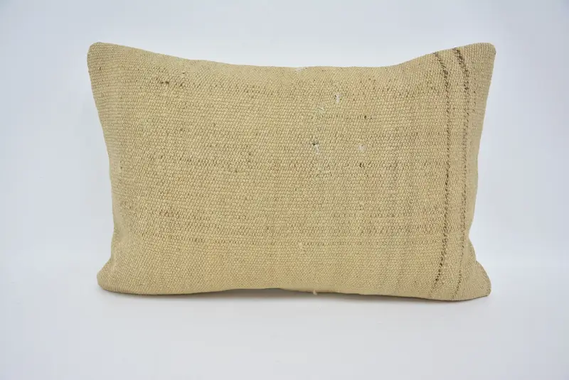 Pillow Case, Interior Designer Pillow, Vintage Pillow, Handmade Throw Cushion Case, 16x24 Beige Pillow Case, Ethnical Kilim Rug Pillow - 1
