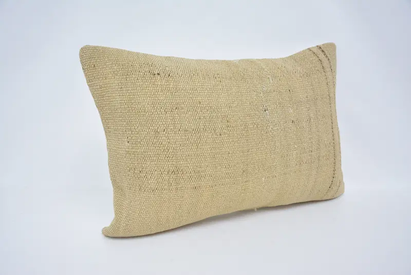 Pillow Case, Interior Designer Pillow, Vintage Pillow, Handmade Throw Cushion Case, 16x24 Beige Pillow Case, Ethnical Kilim Rug Pillow - 3