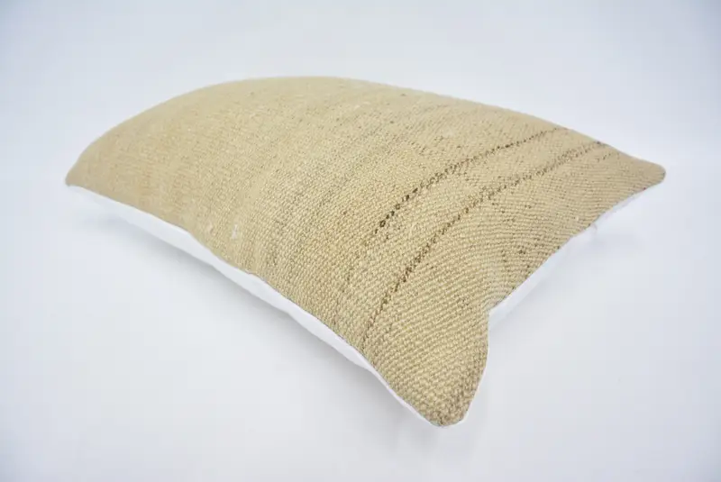 Pillow Case, Interior Designer Pillow, Vintage Pillow, Handmade Throw Cushion Case, 16x24 Beige Pillow Case, Ethnical Kilim Rug Pillow - 6