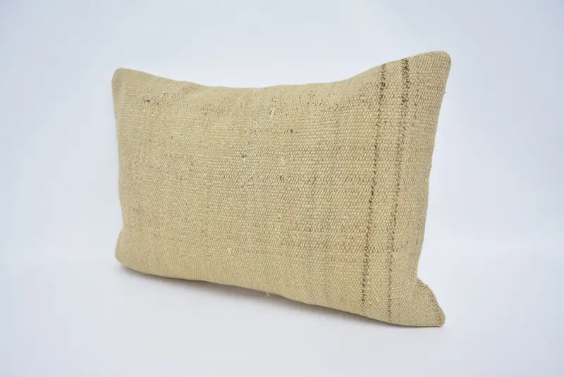 Pillow Case, Interior Designer Pillow, Vintage Pillow, Handmade Throw Cushion Case, 16x24 Beige Pillow Case, Ethnical Kilim Rug Pillow - 4