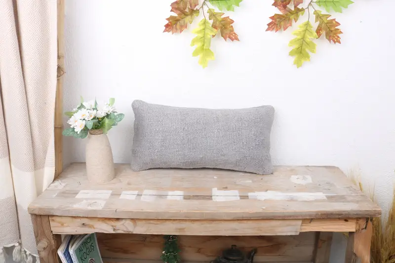 Cushion Cover, Bohemian Cushion Pillow, Pillow for Sofa, Kilim Pillow Cover, 8x16 Gray Pillow Sham, Handmade Kilim Cushion, Indoor Cushion Case - 1