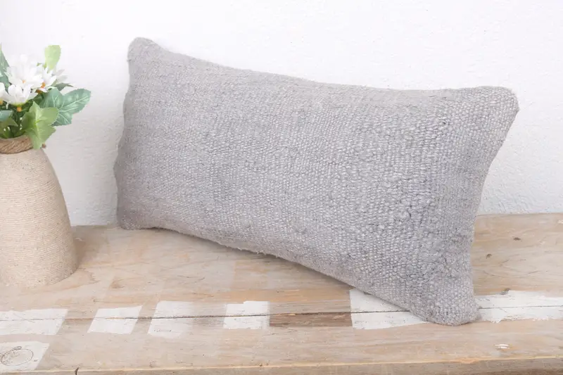 Cushion Cover, Bohemian Cushion Pillow, Pillow for Sofa, Kilim Pillow Cover, 8x16 Gray Pillow Sham, Handmade Kilim Cushion, Indoor Cushion Case - 4