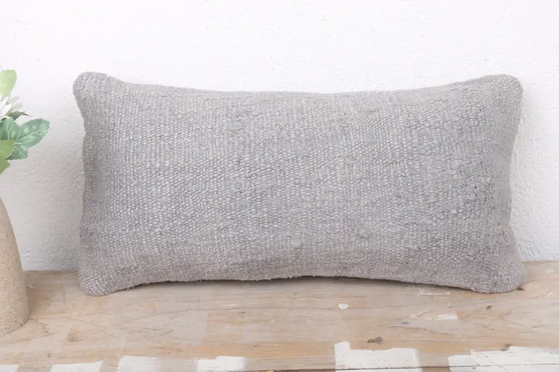 Cushion Cover, Bohemian Cushion Pillow, Pillow for Sofa, Kilim Pillow Cover, 8x16 Gray Pillow Sham, Handmade Kilim Cushion, Indoor Cushion Case - 2
