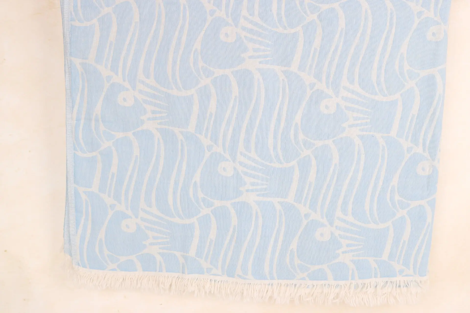 Dark Baby Blue Fish Design Monogram Cotton Throw, 60x71 Inches - 1