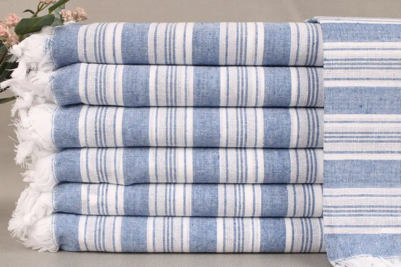 Wedding Favors Sax Blue Towel, Striped Peshtemal Towel, 40x71 Inches