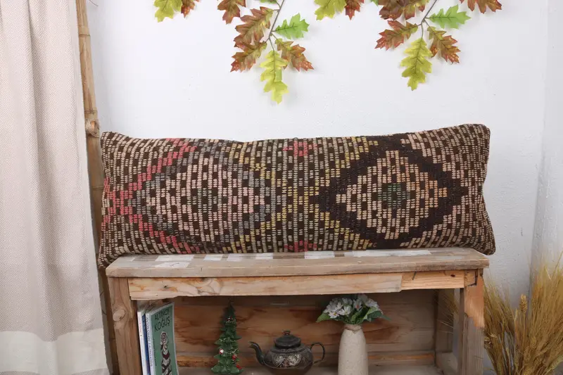 Turkish Rugs Cushion, 12x36 Beige Pillow Cover, Kilim Cushion Sham, Southwestern Cushion, Boho Pillow Sham Cover, Vintage Pillow, Pillow Case - 1