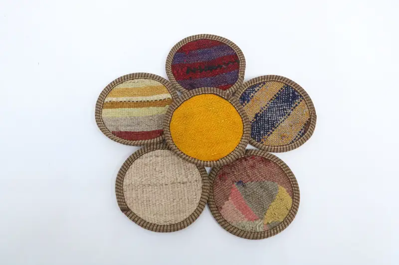 Bohemian Orange & Beige Round Coaster, Ethnic Coaster