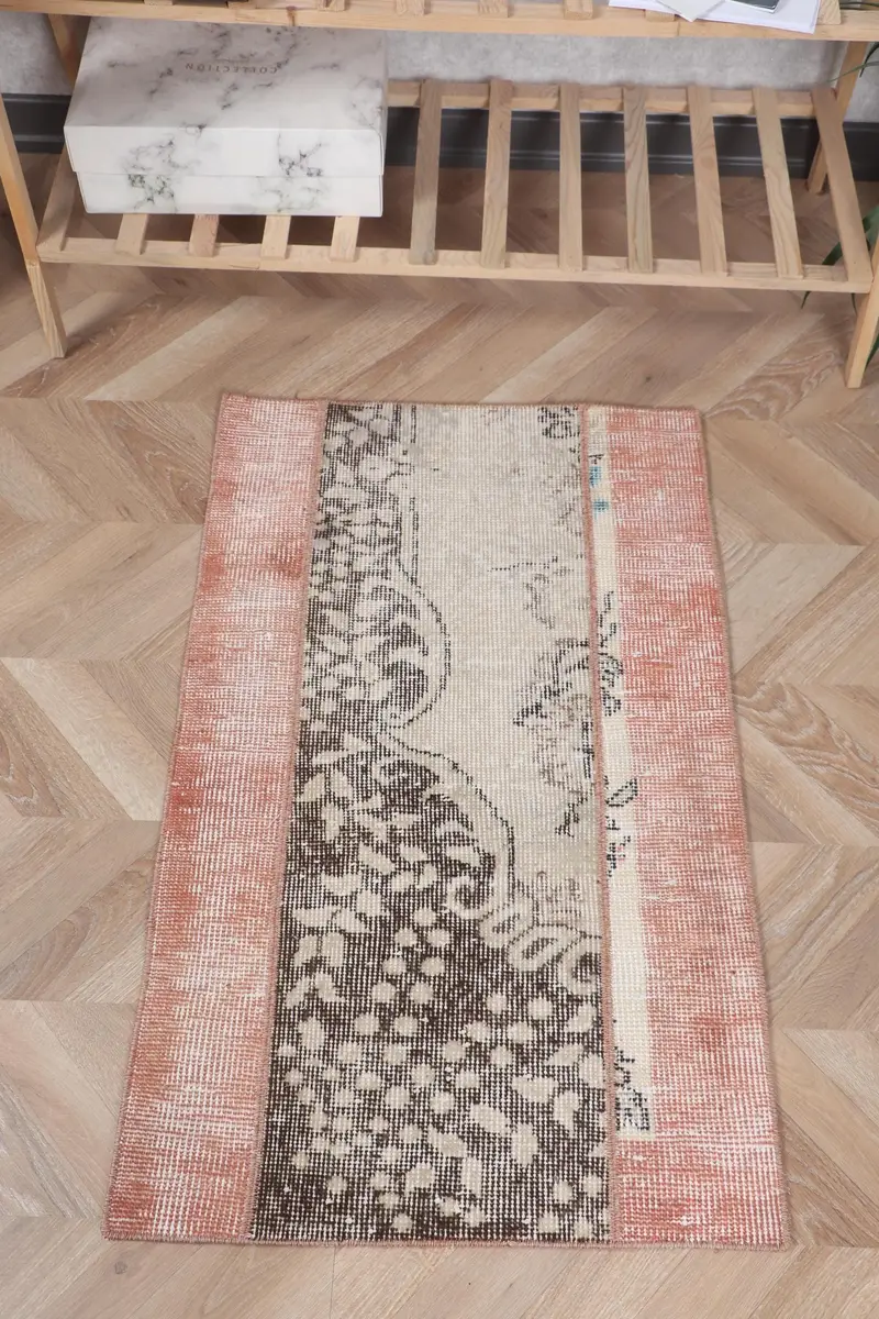 Orangefarbener Perserteppich, 1,9 x 3,2 Fuß, elegantes Dekor