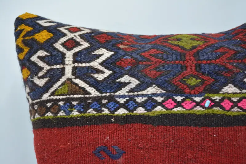 Cushion, Pillow for Sofa, Patio Pillow, Throw Kilim Pillow, Sustainable Cushion Cover, Handmade Kilim Cushion, 14x14 Red Pillow Sham - 2