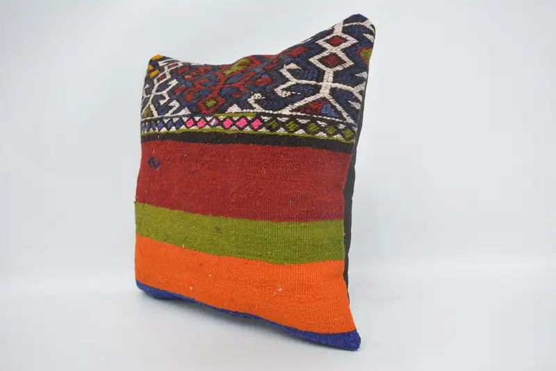 Cushion, Pillow for Sofa, Patio Pillow, Throw Kilim Pillow, Sustainable Cushion Cover, Handmade Kilim Cushion, 14x14 Red Pillow Sham - 4