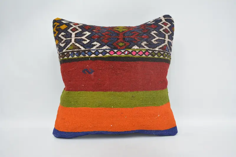 Cushion, Pillow for Sofa, Patio Pillow, Throw Kilim Pillow, Sustainable Cushion Cover, Handmade Kilim Cushion, 14x14 Red Pillow Sham - 1