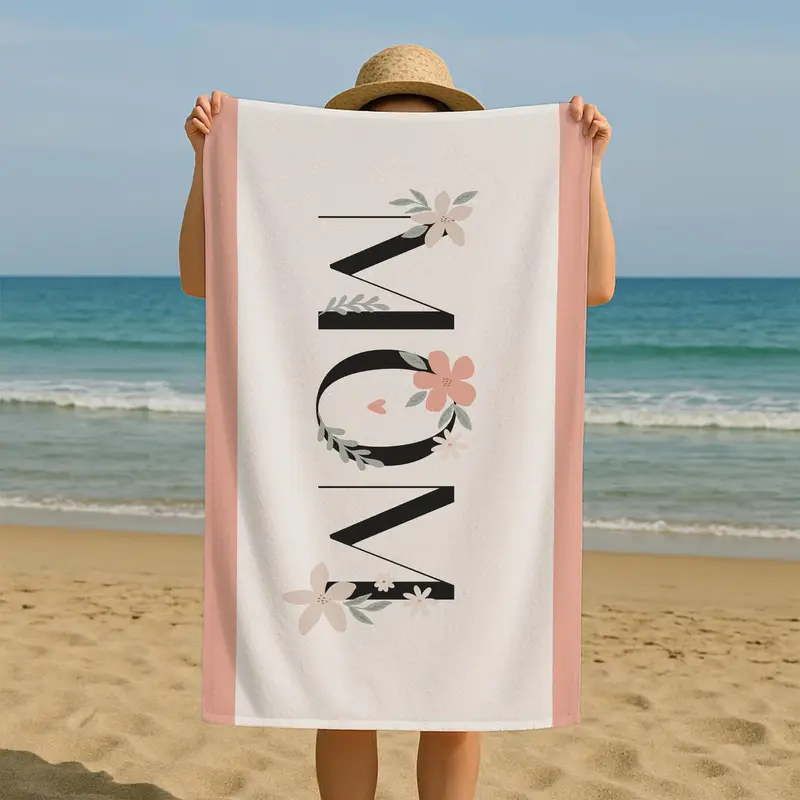 Minimalist Beach Towel for Weddings - Elegant Personalized Towel Gift for Mom - 1