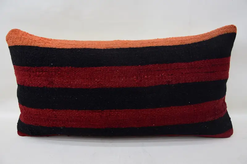 Striped Vintage Red Pillow Cover, Wool Gift 12x24 inch Pillow - 1