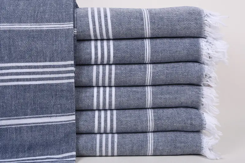 トルコ製バスタオル 刺繍入り ネイビー 36x67インチ - 1