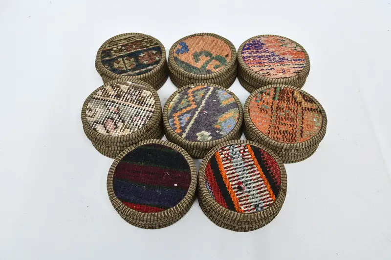 Juego de posavasos redondos bohemios, posavasos únicos con patrón Kilim