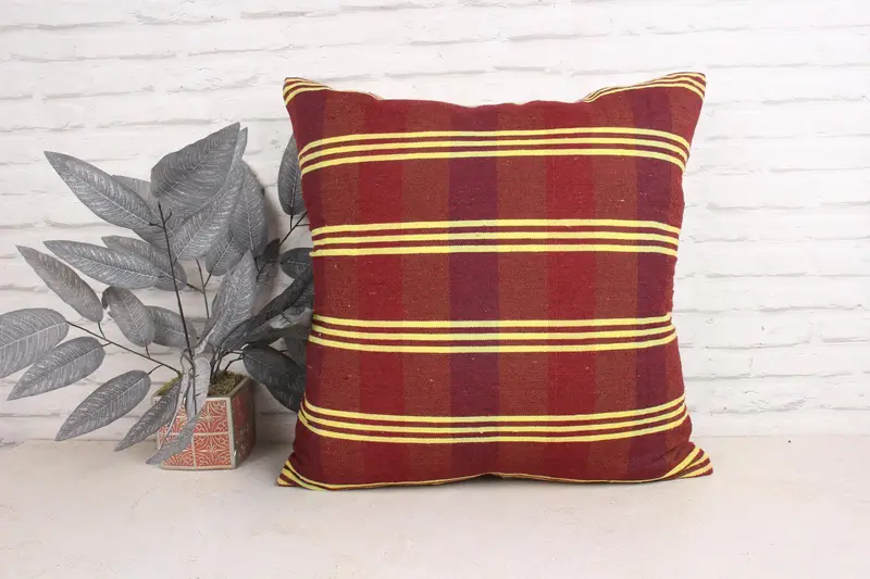 24x24 Red Pillow Case, Turkish Rugs Cushion Case, Pillow Case, Vintage Kilim Pillow, Pillow for Couch, Ethnical Kilim Rug Pillow - 1