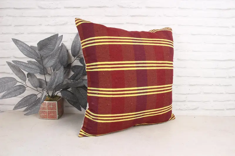 24x24 Red Pillow Case, Turkish Rugs Cushion Case, Pillow Case, Vintage Kilim Pillow, Pillow for Couch, Ethnical Kilim Rug Pillow - 3