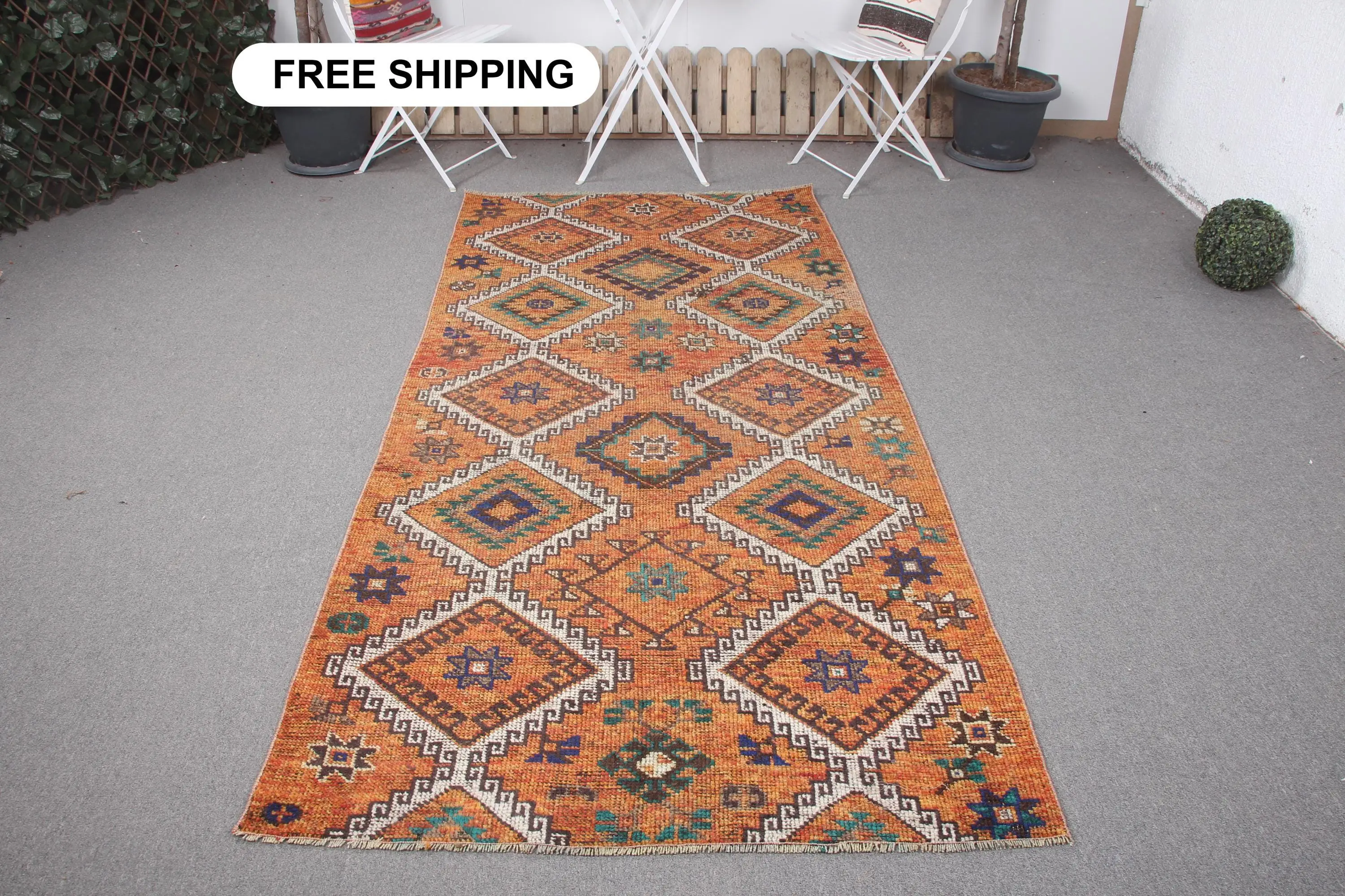 4x8,2 ft Teppich, Vintage-Teppich, Orangefarbener Südwestteppich - 1
