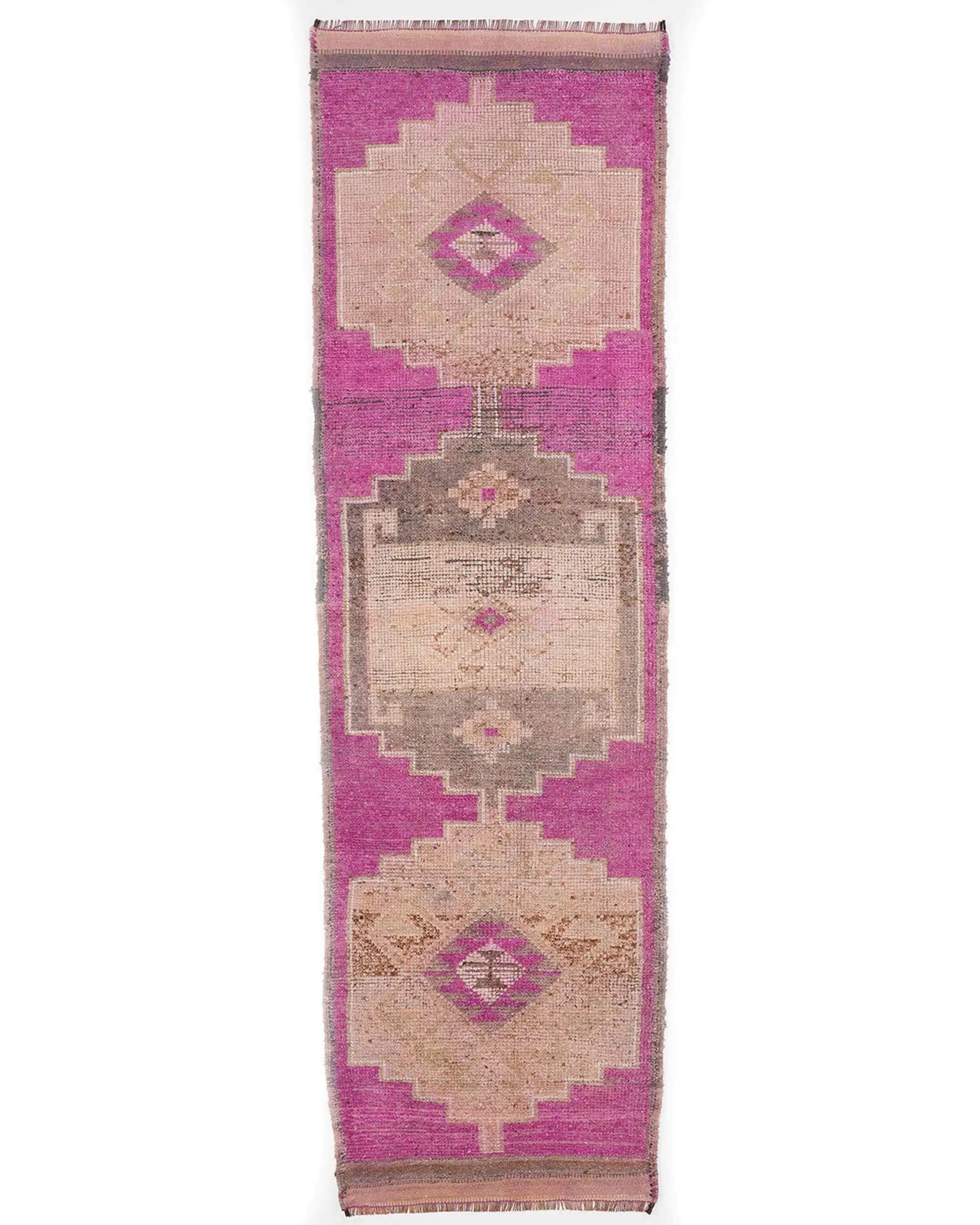 2.9x9.4 ft Rug, Vintage Turkish Runner Rug, Pink Herki Wool Rug - 1