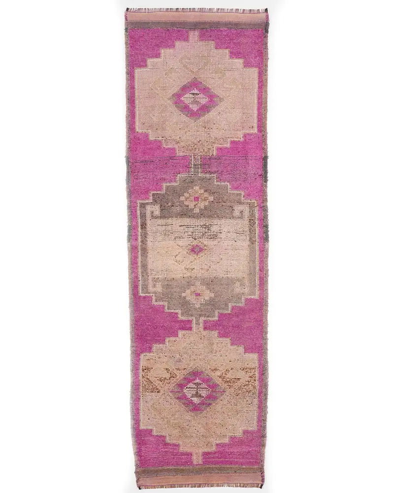 Zarif Pembe ve Bej Halı, 2,9x9,4 ft Botanik Tasarım