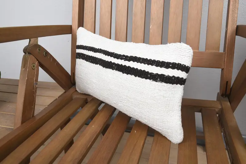 Vintage Pillow, Handmade Kilim Cushion, Cushion Cover, 8x16 White Cushion Cover, Pillow for Couch - 3