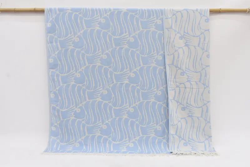 King Size Bedspread, Boho Throw Blankets, Custom Wedding Gifts, Beach Wedding Favor, Decorative Blanket, 70x60 Cotton Fish Design Towel - 1