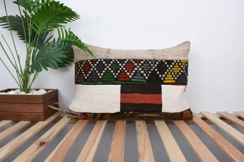 Tribal Pillow Cover, Pillow for Sofa, Pillow Sham, 16x24 Red Cushion Case, Decorative Bolster Pillow Sham, Boho Pillow, Interior Designer Pillow - 1