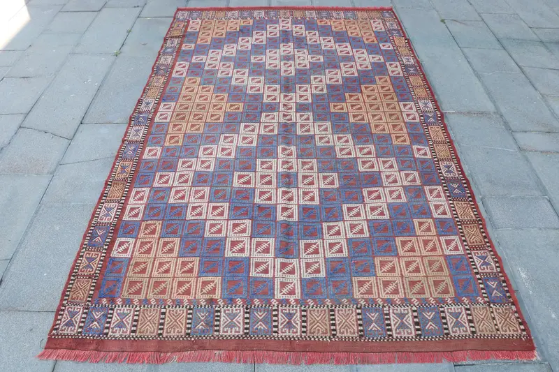 Teppich in Lila und Beige, 1,5 x 2,4 m, elegantes Randdesign