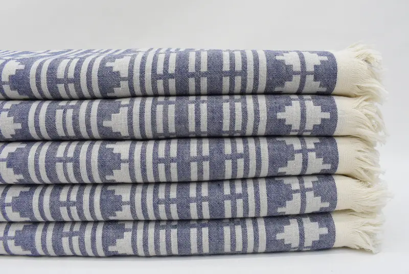 Navy Beach Towel, Turkish Cotton, Blue, Handwoven, 70x40 Inches
