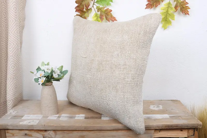 Pillow for Sofa, Accent Pillow Cover, Vintage Kilim Pillow, Kilim Pillow Cover, Neutral Pillow Case, 18x18 Beige Cushion Cover, Pillow Sham - 4
