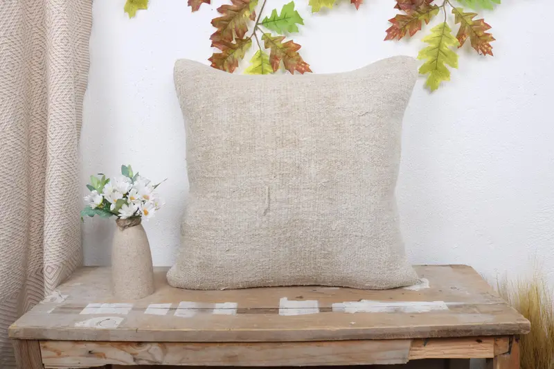 Pillow for Sofa, Accent Pillow Cover, Vintage Kilim Pillow, Kilim Pillow Cover, Neutral Pillow Case, 18x18 Beige Cushion Cover, Pillow Sham - 1