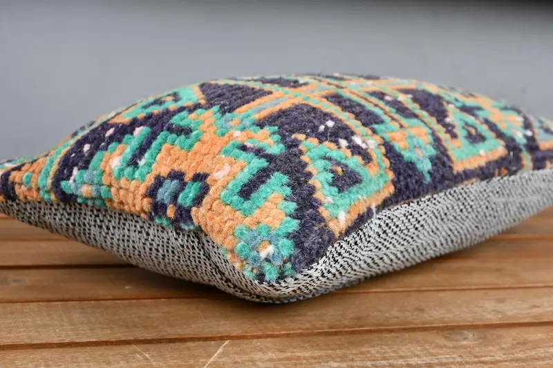 Boho Pillow Sham Cover, Interior Designer Pillow, Pillow Cover, Designer Throw Cushion Cover, Vintage Kilim Pillow, 8x16 Blue Cushion Case - 2