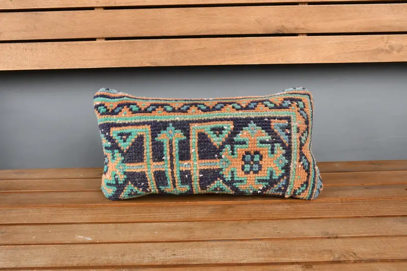 Boho Pillow Sham Cover, Interior Designer Pillow, Pillow Cover, Designer Throw Cushion Cover, Vintage Kilim Pillow, 8x16 Blue Cushion Case - 6