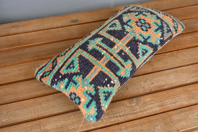 Boho Pillow Sham Cover, Interior Designer Pillow, Pillow Cover, Designer Throw Cushion Cover, Vintage Kilim Pillow, 8x16 Blue Cushion Case - 3