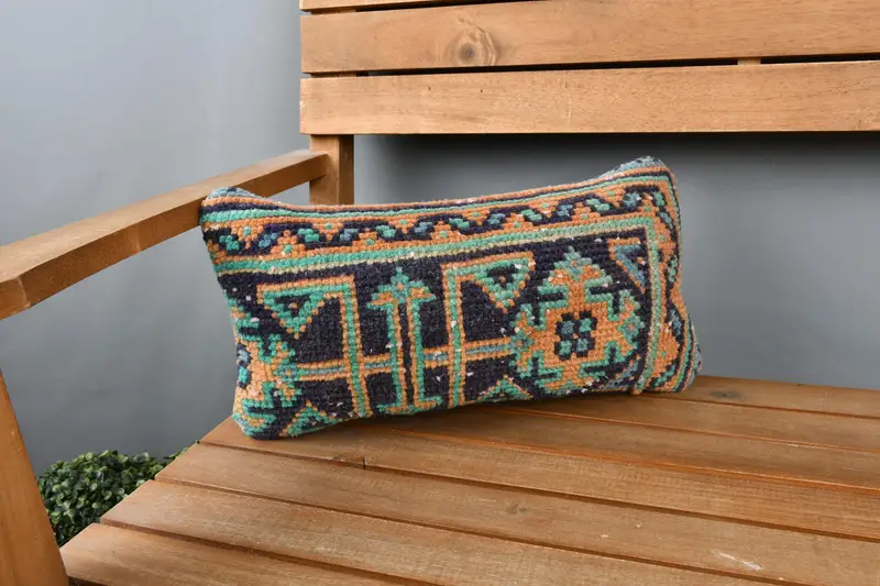 Boho Pillow Sham Cover, Interior Designer Pillow, Pillow Cover, Designer Throw Cushion Cover, Vintage Kilim Pillow, 8x16 Blue Cushion Case - 1