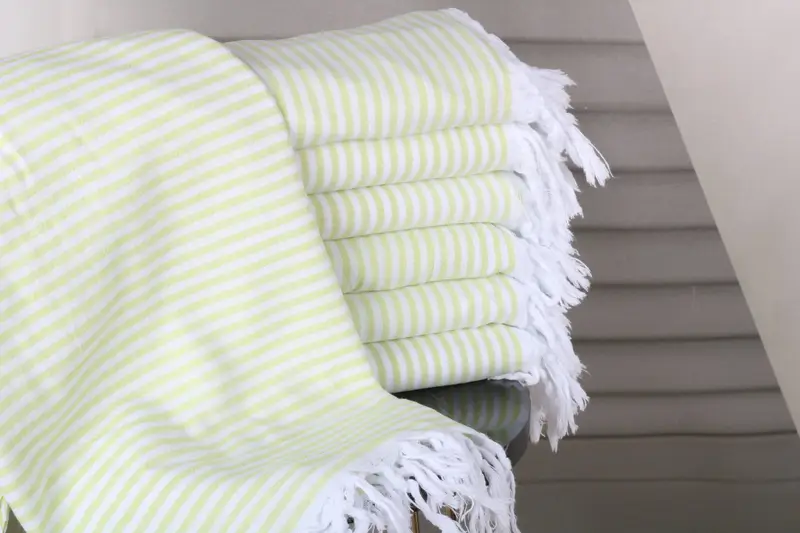 Personalized Turkish Beach Blanket Pistachio Green Striped, 36x67 Inches