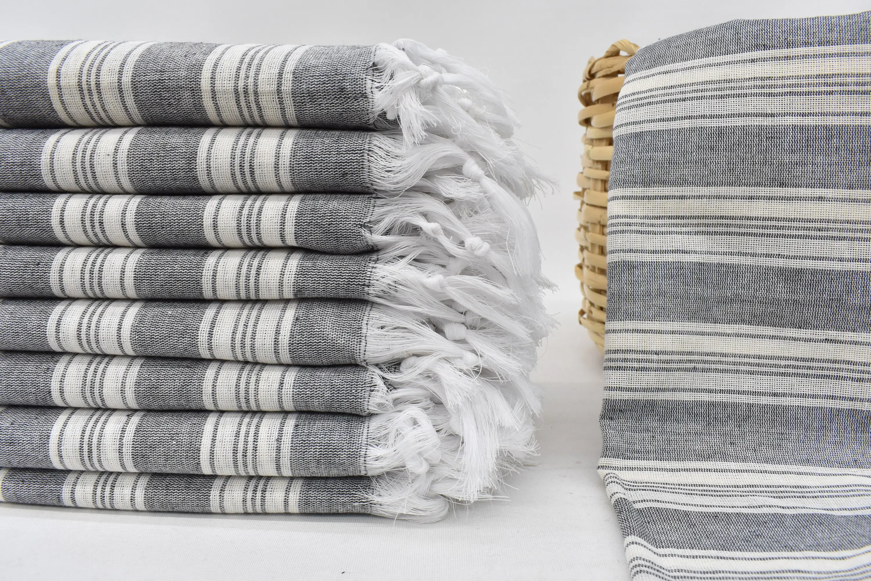 Turkish Bath Towel, 66x40, Gray & Beige Organic Cotton, Striped - 1