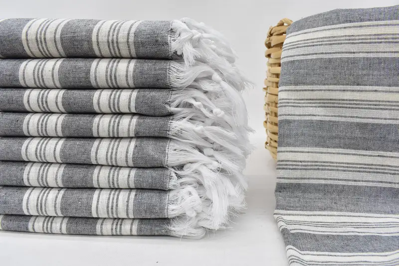 Turkish Bath Towel, 66x40, Gray & Beige Organic Cotton, Striped