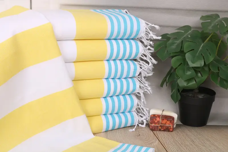 Bridesmaid Gift Personalized Striped Hand Towel Yellow-Turquoise, 24x40 Inches