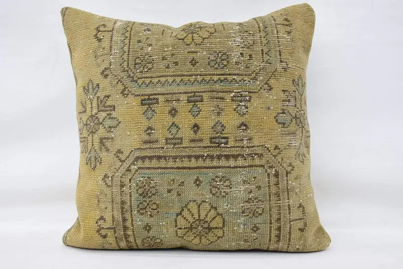 Beige Throw Antique Euro Sham, 80x80 cm Art Deco Pillowcase - 1